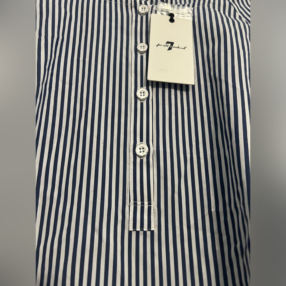 7 FOR ALL MANKIND Ruffle Long Sleeve Pinstriped Blouse Top NWT Size Small - Picture 3 of 9